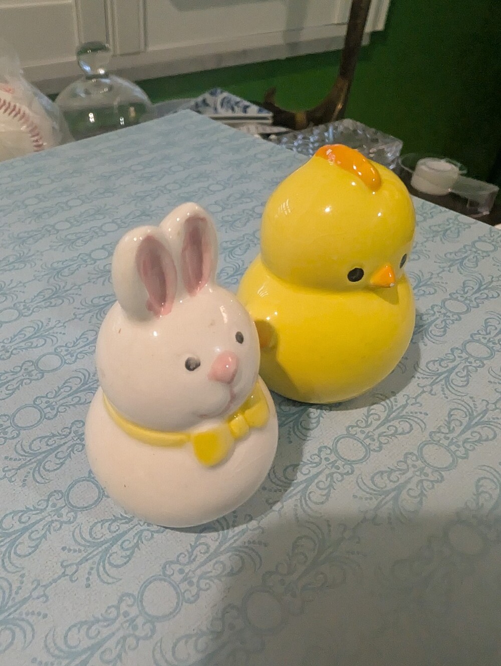 Vintage Ceramic Bunny & Chick Salt and Pepper Shakers - White & Yellow